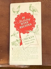 Vintage 14 Holiday Wine Recipes Chicken Turkey Duck California Wine Board