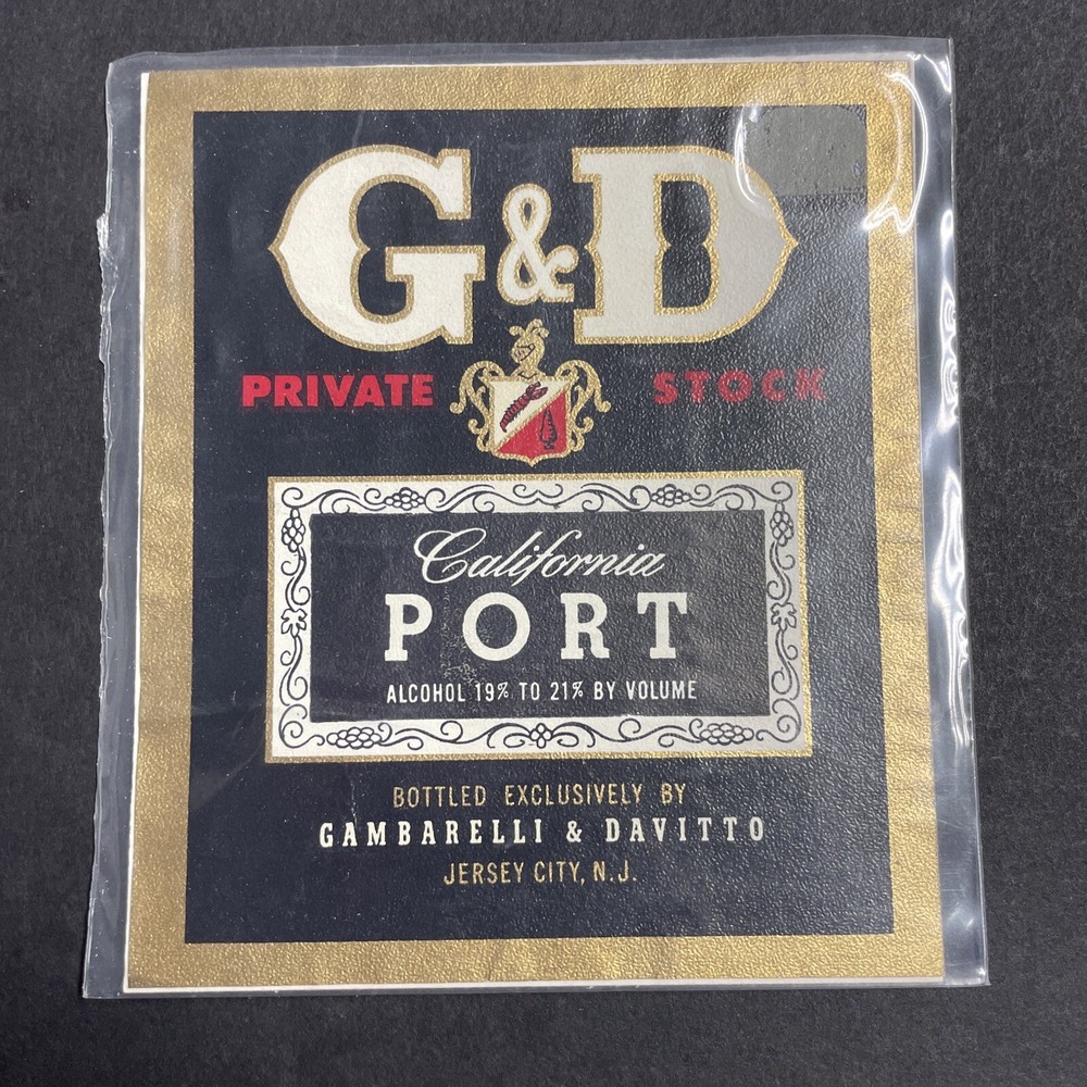 Vintage 1960s G&D California Port Wine UNUSED Foil Label Jersey City NJ Q1904