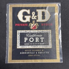 Vintage 1960s G&D California Port Wine UNUSED Foil Label Jersey City NJ Q1904