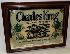 Vintage CHARLES KRUG Napa Valley Wines Advertising Bar Mirror Wall Hanging 18×14