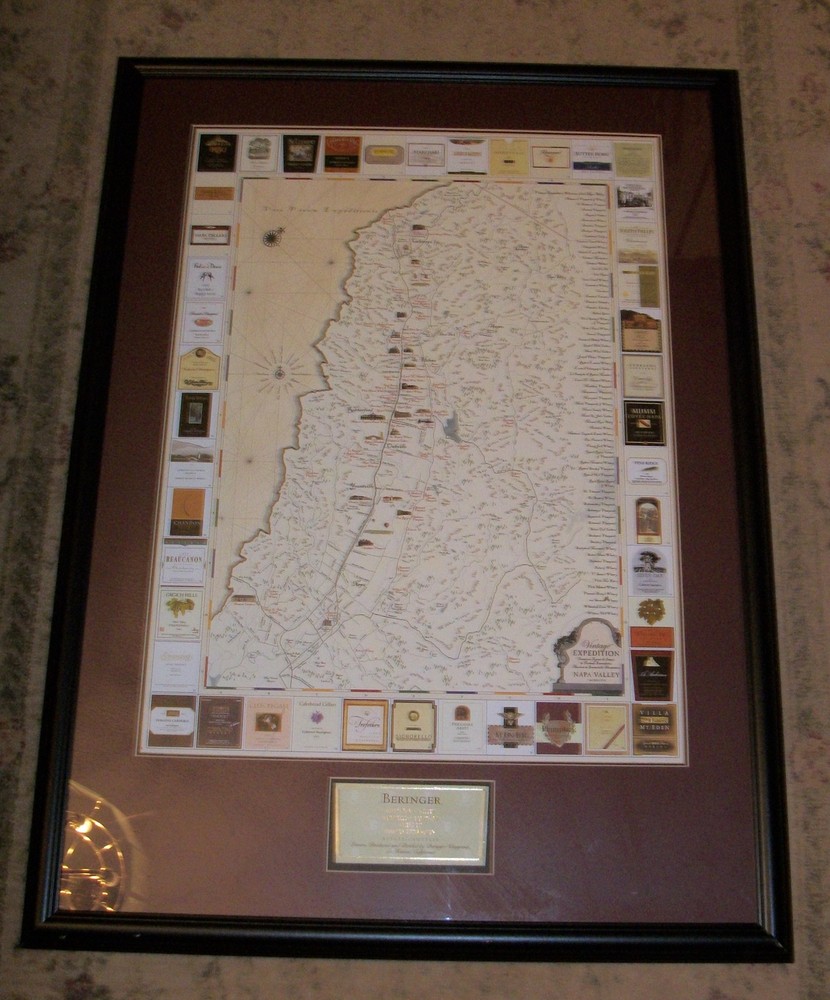 NAPA VALLEY CALIFORNIA CA FRAME MAP WINE WINERY VINEYARD TOUR PRINT ART BERINGER