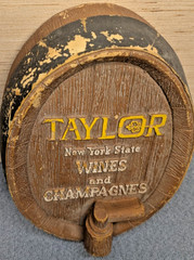 Vintage TAYLOR New York State WINES and CHAMPAGNES Barrel Bar Sign ManCave decor