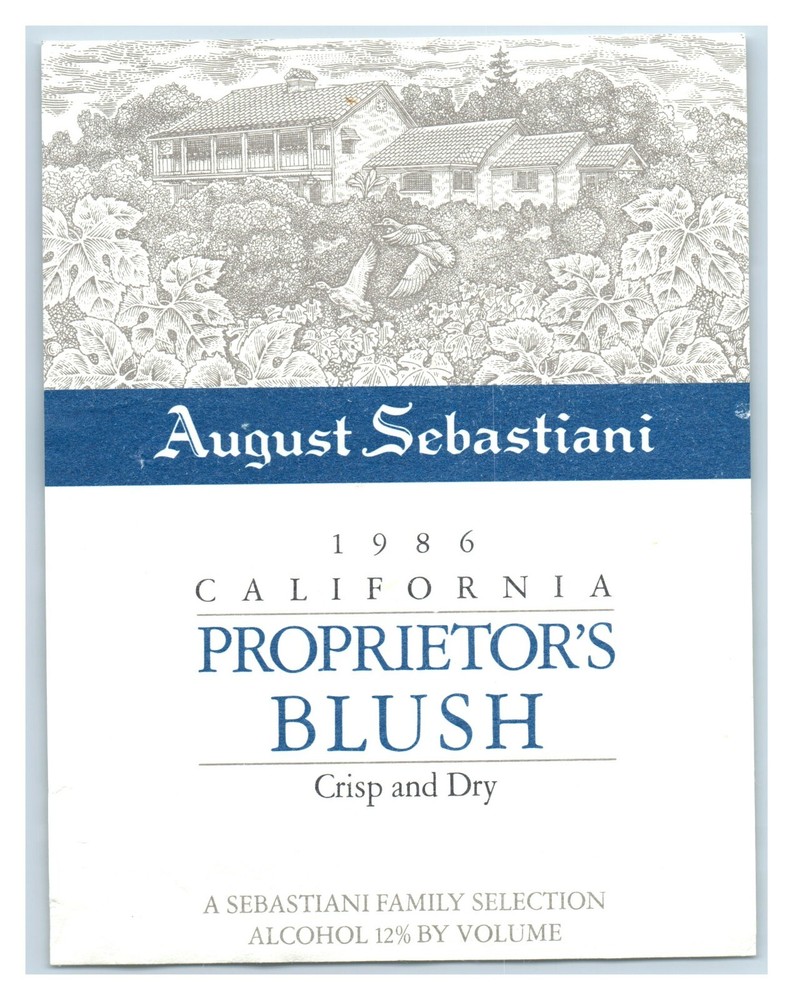 1986 Sebastiani Vineyards Proprietor&rsquo;s Blush California Wine Label Original S8