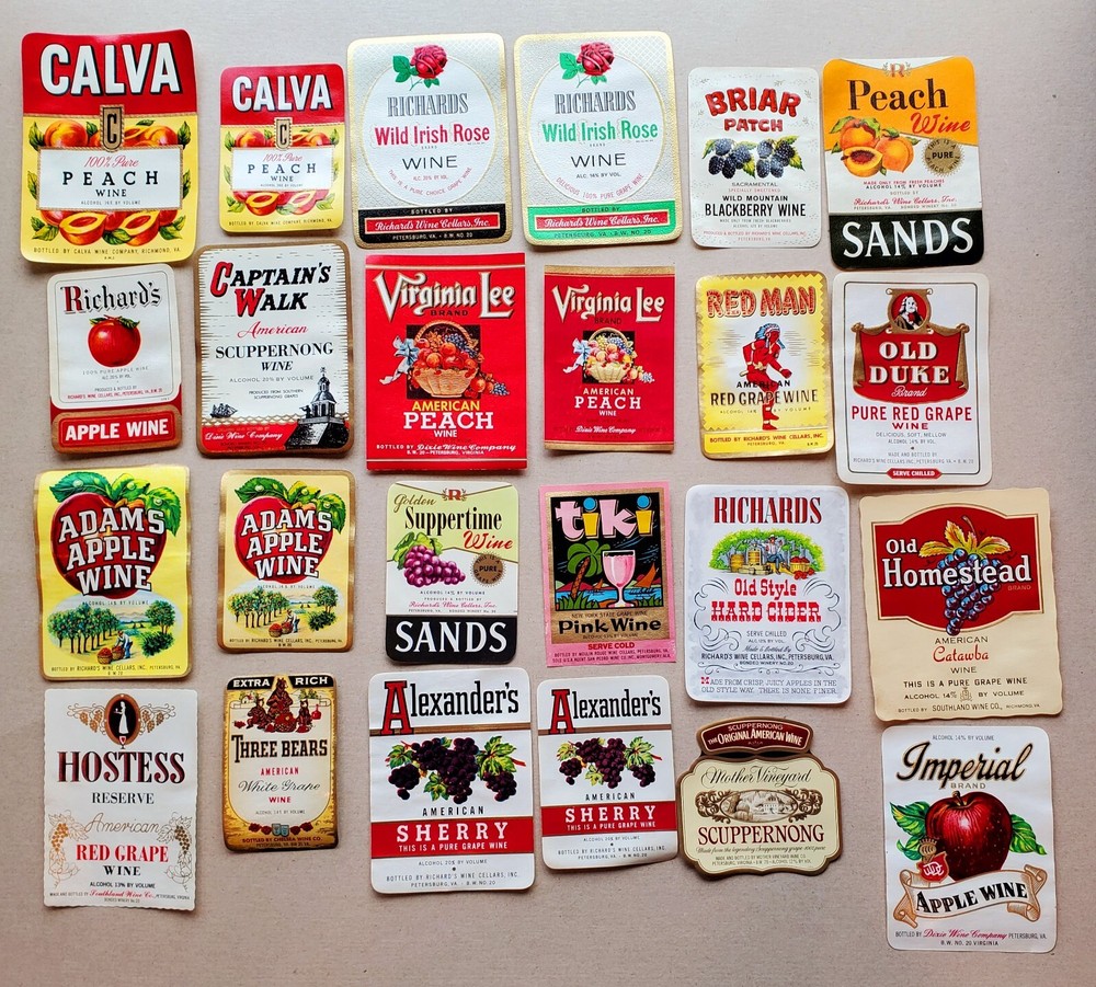 Lot of 39 Different Vintage Wine Bottle Labels Petersburg VA