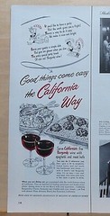 1952 magazine ad for California Wines -Bring Glamor to plain meals with Burgundy