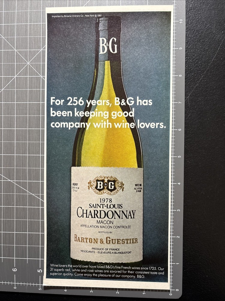 1981 Print Ad B&G 1978 Saint-Louis Chardonnay Macon Barton & Guestier