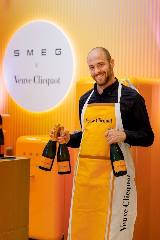 Retro VCP Veuve Clicquot Apron Made in Portugal Organic Cotton w/Leather Detail