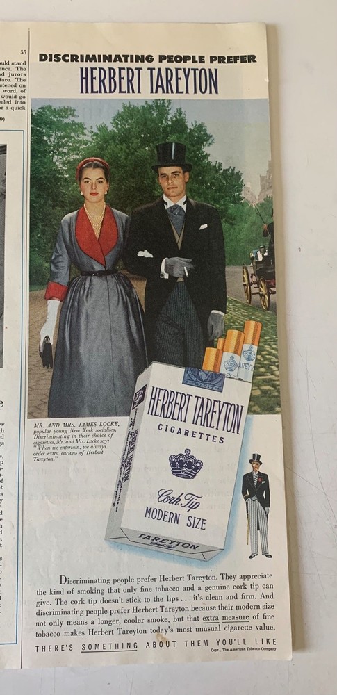 Herbert Tareyton Magazine Ad Cigarettes Cork Tip Modern Size 1950s Retro