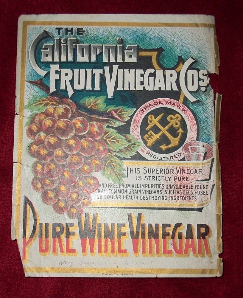 CALIFORNIA FRUIT VINEGAR Co. Pure Wine Vintage ADVERTISING Western Litho Co