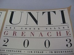 2003 UNTI Vineyards Grenache Wine Label Dry Creek Valley Healdsburg California
