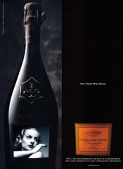 La Grande Dame Champagne print ad 2000 – vintage photo of Garbo? on bottle
