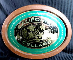 Vintage 1970-80 Wine Sign CALIFORNIA CELLARS Oval Mirror Wood Framed 18 x 14