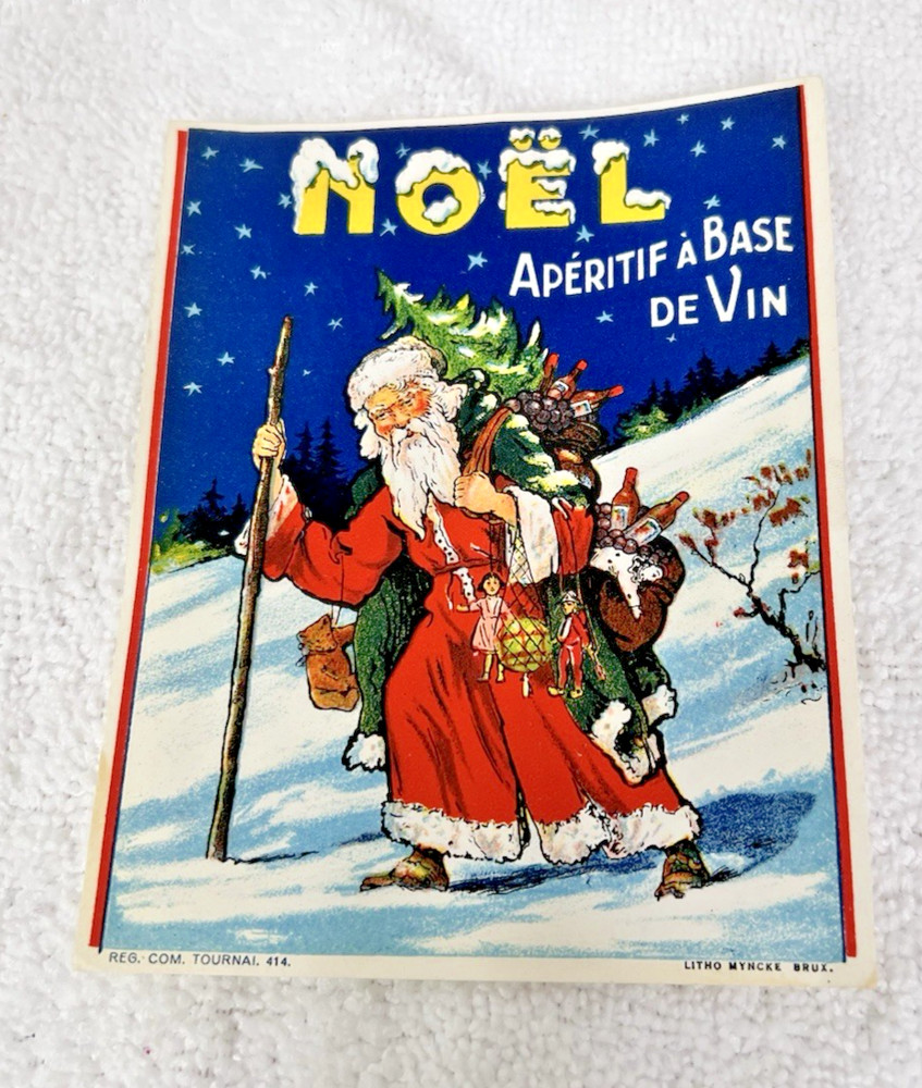 Vintage European Litho Paper Santa Claus Noel Aperitif Base De Vin Wine Label