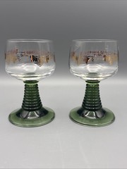 Schmitt Sohne Winery 0.1L German Wine Glasses Clear Green Ribbed Stem Set Of 2