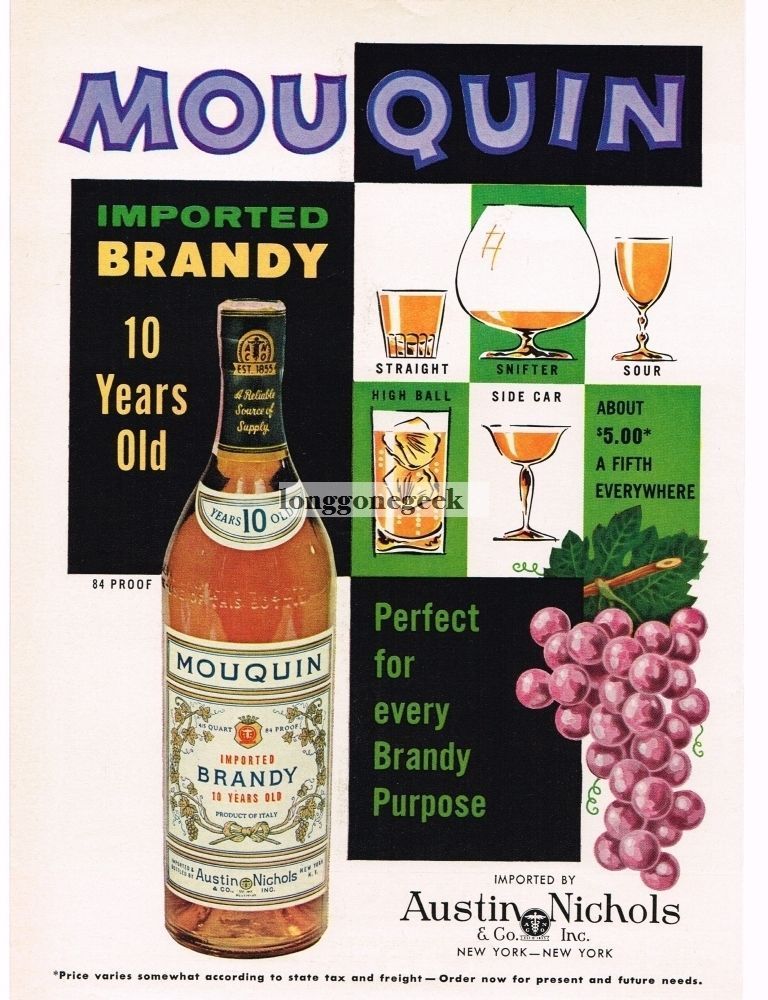 1959 MOQUIN Brandy Grapes Glasses art Vintage Print Ad
