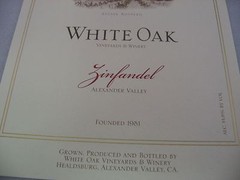2001 White Oak Zinfandel Wine Label Alexander Valley CA Estate Bottled