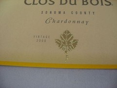 2000 Clos Du Bois Chardonnay Wine Label Sonoma County California Collectible Tag