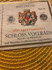 Schloss Vollrads Rheingau Label 1959 Beerenauslese