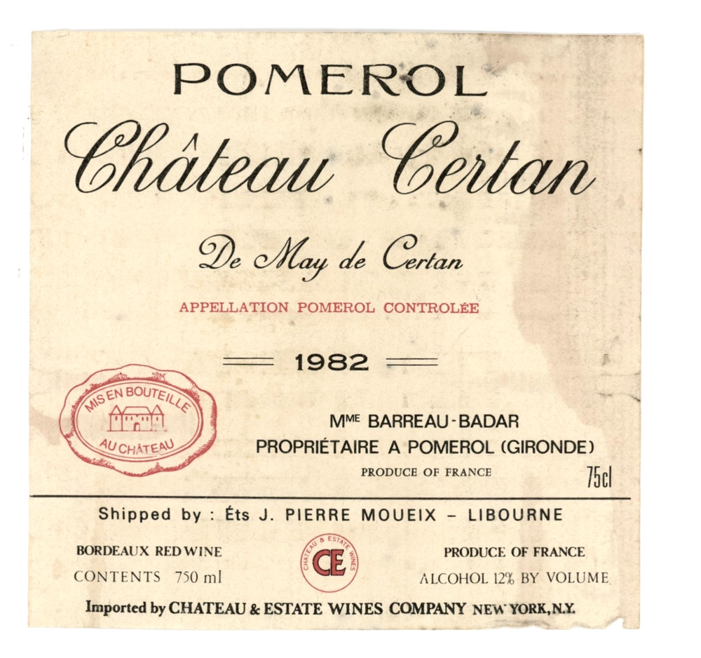 Chateau Certan Wine Label 1982 France French Pomerol
