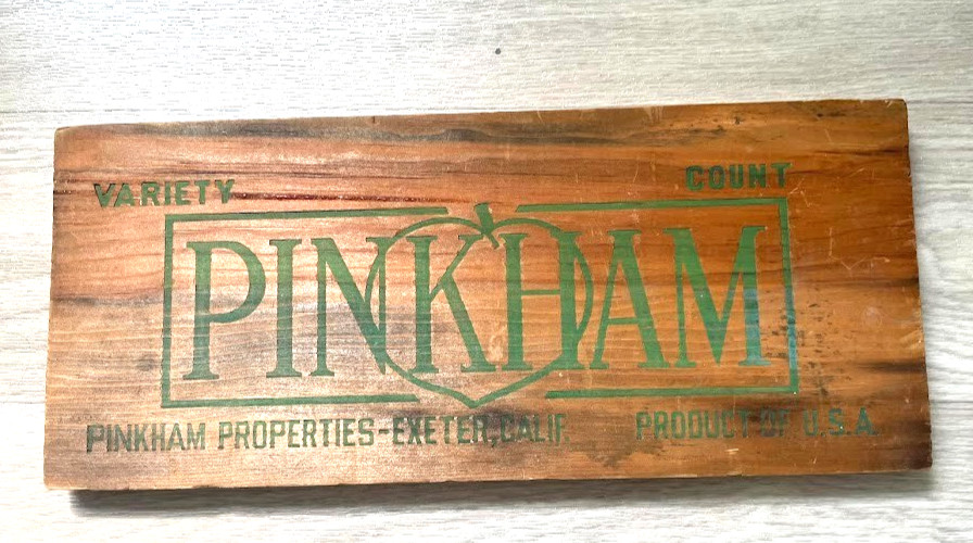 Vtg Wood Hanging Sign PINKHAM Exeter California Advertising Great Decor 6 X 13&Prime;