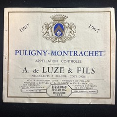 VINTAGE FRENCH WINE LABEL FRANCE PULIGNY-MONTRACHET 1967 decLUZE FILS Seggerman