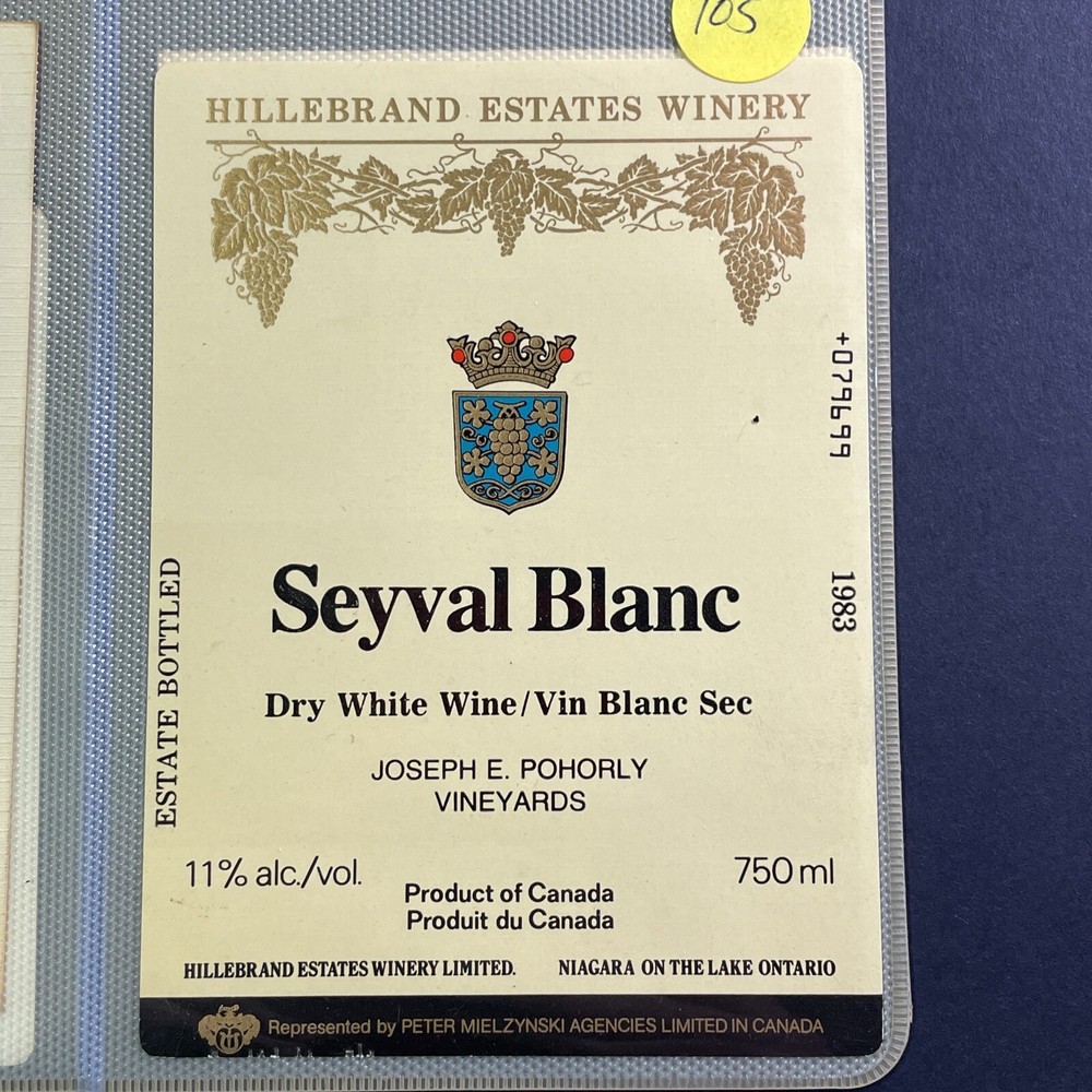 Vintage 1983 Hillebrand Estates Seyval Blanc Wine UNUSED Paper Label Q105