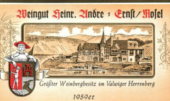 Rare 1959er 1950s Architecture Valwiger Herrenberg German Wine Label