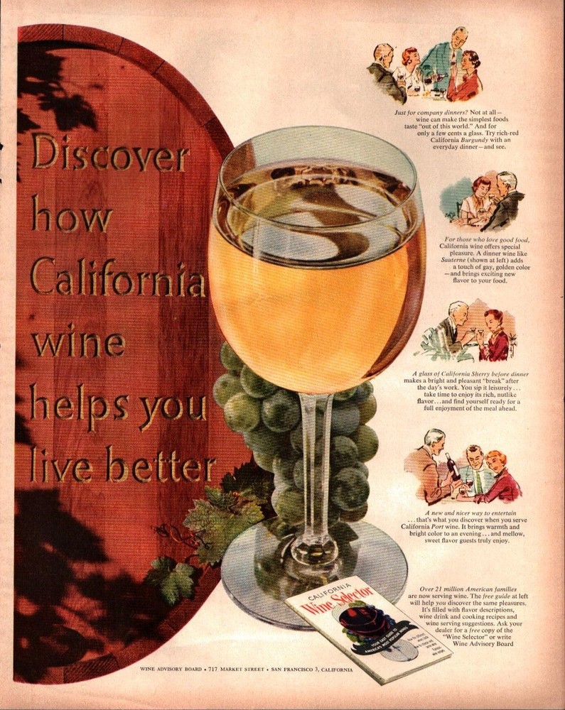 1954 California Wine Board Helps you live Better Vintage Print Ad 417