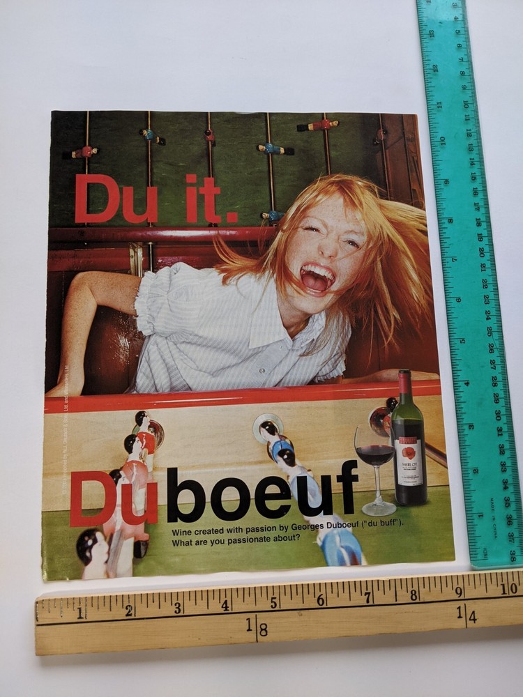 1-page Clipping redhead freckles foosball table photo DuBoeuf wine Print Ad 2003