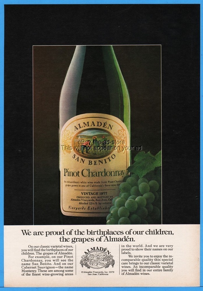 1979 Almaden Vineyards San Jose California Wine San Bento Pinot Chardonnay Ad