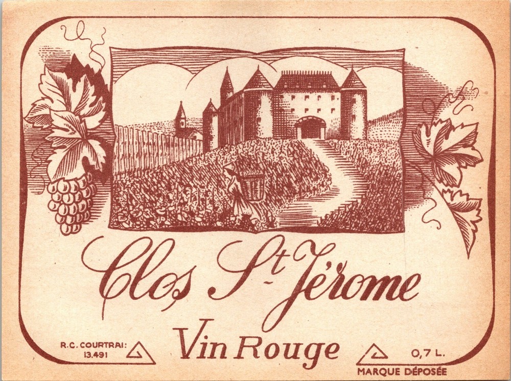 Clos St Jerome Vin Rouge Wine Label Vintage French Chateau Vineyard Art