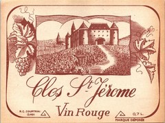 Clos St Jerome Vin Rouge Wine Label Vintage French Chateau Vineyard Art