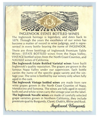 1970&rsquo;s-80&rsquo;s Inglenook Estate Californian Wine Label Original S51E