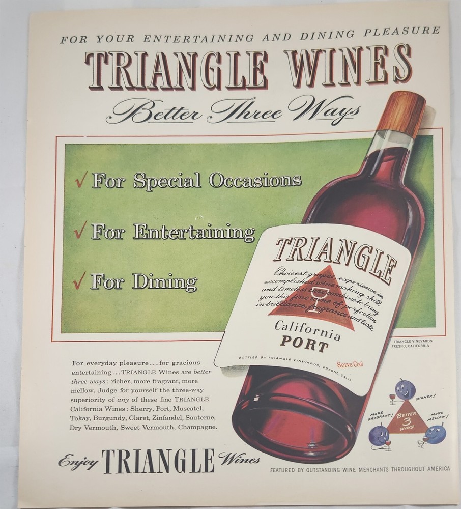 1947 Triangle Wines Vintage Ad better three ways