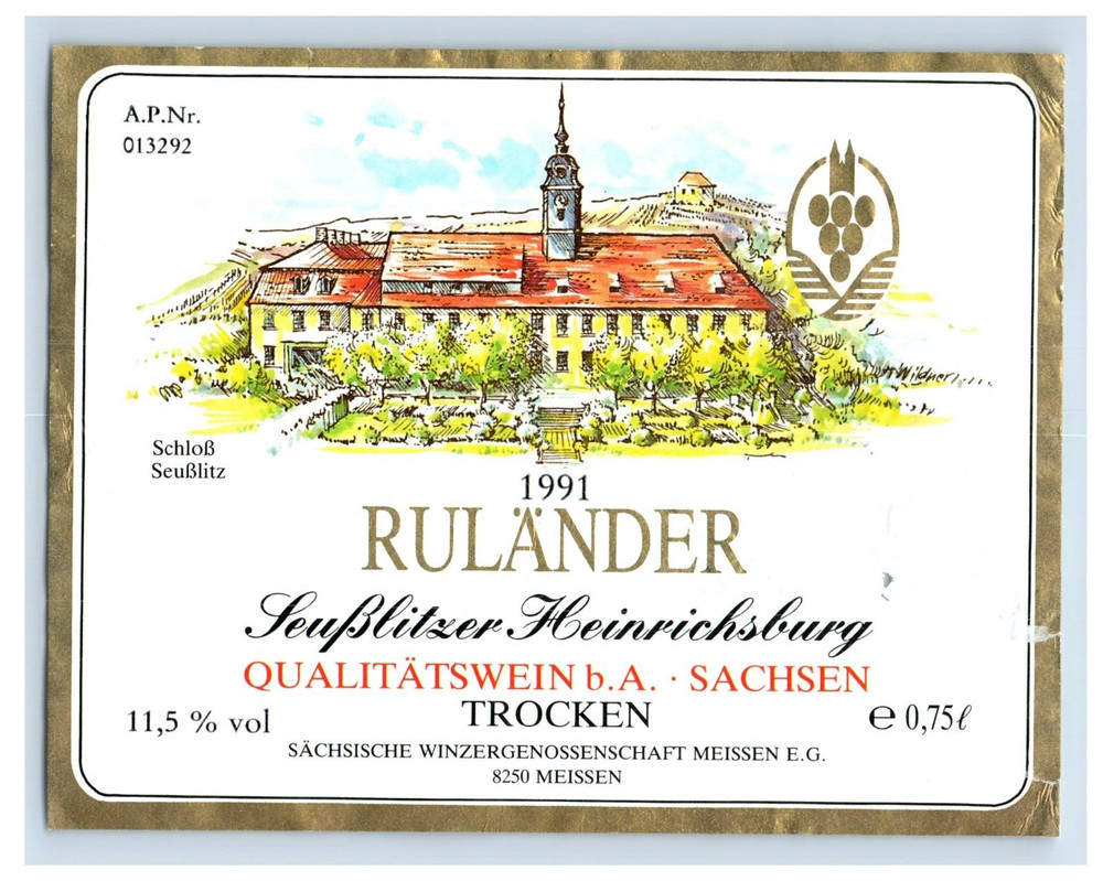 1970&rsquo;s-80&rsquo;s Rulander Meibner Trocken German Wine Label Original S18E