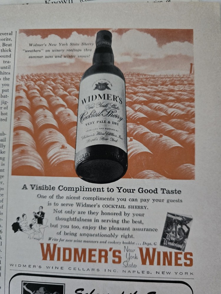 1958 Widmer&rsquo;s Wines Bottle New York State Compliment Taste vintage ad
