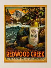 Redwood Creek WINE POSTER Advertising Fly Fishing Creek Stream Mountains 2008