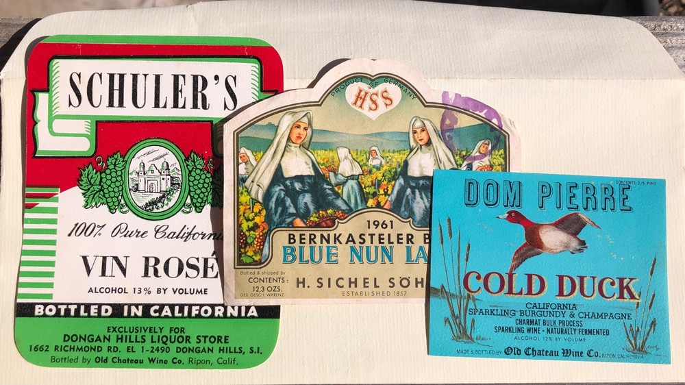 Lot of 3 Colorful Vintage Wine Labels. Germany and California.