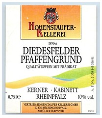 1970&rsquo;s-80&rsquo;s Hohenstaufer Kellerei Diedesfelder German Wine Label Original S18E