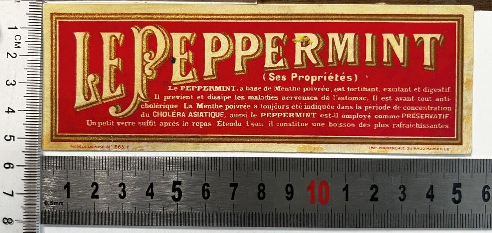 PEPPERMINT 1920&rsquo;s against CHOLERA French Mint Liquor Vintage Old Alcohol Label