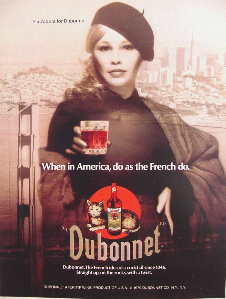 1980 Dubonnet Pia Zadora When in America, do as the French do Print Ad