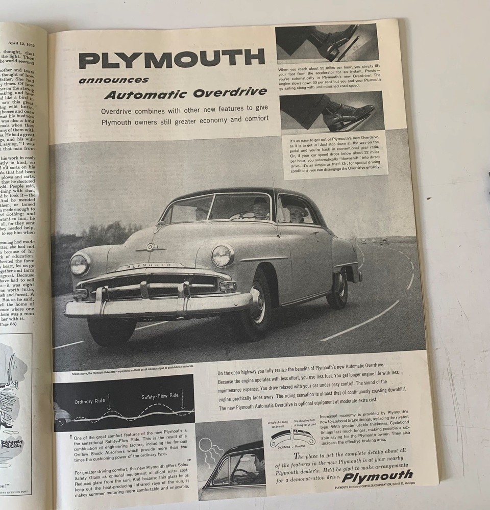 Plymouth Magazine Ad Automatic Overdrive Economy Comfort 1952 Classic