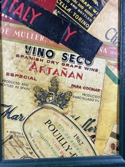 2 Small Vintage Collages Of Wine Labels Framed French & Italian Wine Cellar Art
