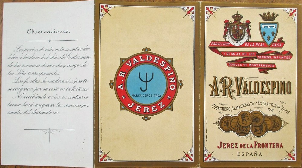 Wine Menu 1890 AR Valdespino Port Sherry, Jerez de la Frontera, Espana Spain 1