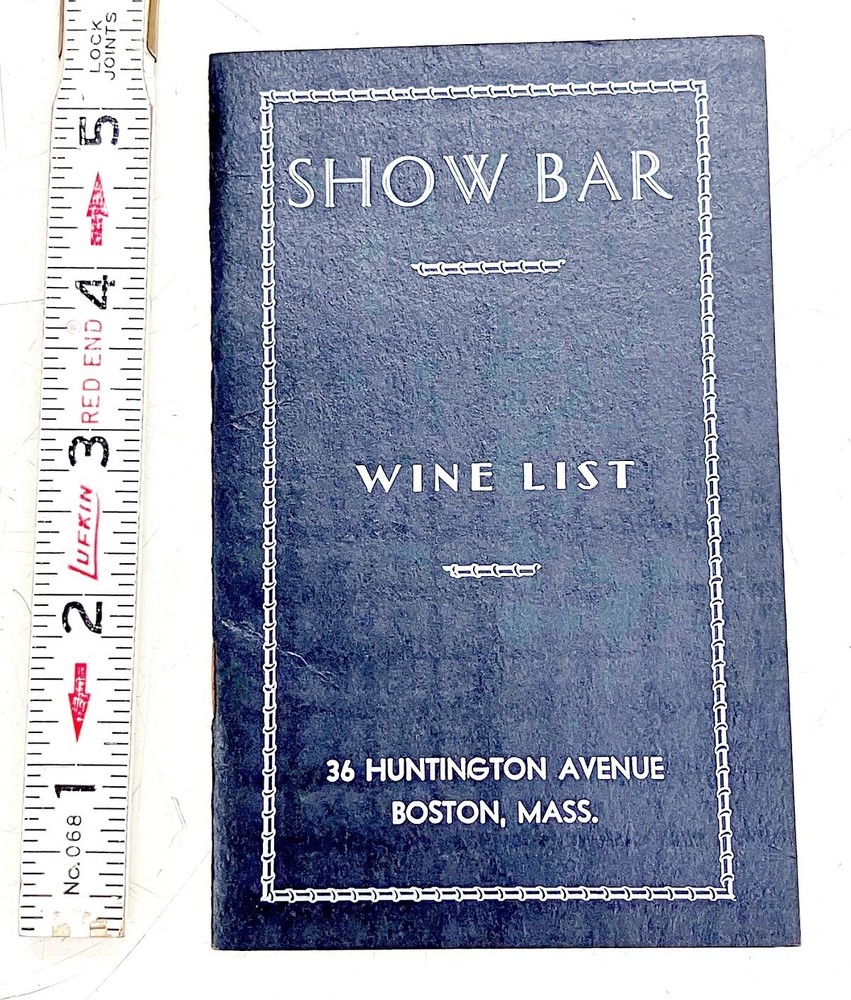 VTG mid century SHOW BAR wine list BOSTON MA huntington avenue