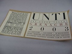 2003 UNTI Vineyards Grenache Wine Label Dry Creek Valley Healdsburg California