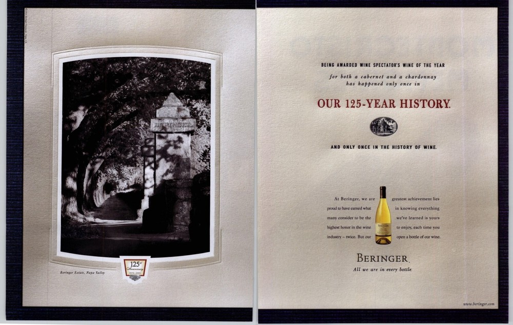 2002 Berringer Wine 125th Anniversary Vintage Print Ad Napa Valley Estate Photo
