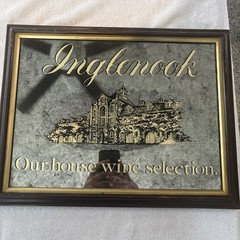 Vintage 1986 Inglenook Winery Wooden Framed Smoked Mirror Bar Sign 19”X15”