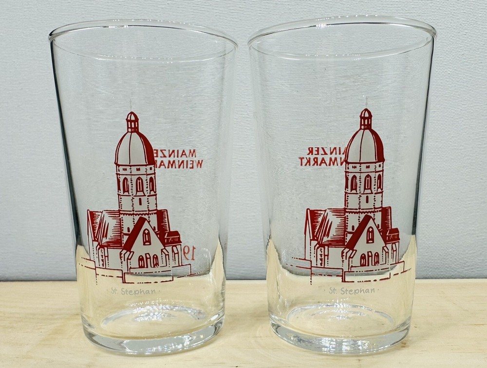 1983 Mainzer Weinmarkt Mainz Germany Wine Market Wine Sampler Shot Glass Pair