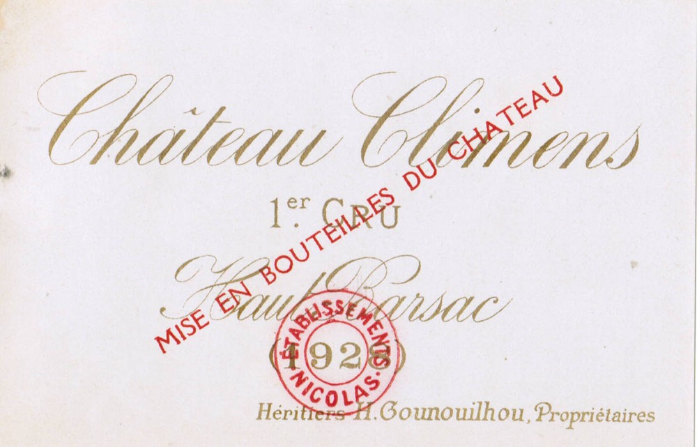 Wine label Etiquette vin CLIMENS 1928 ORIGINAL LABEL Etiquette vin